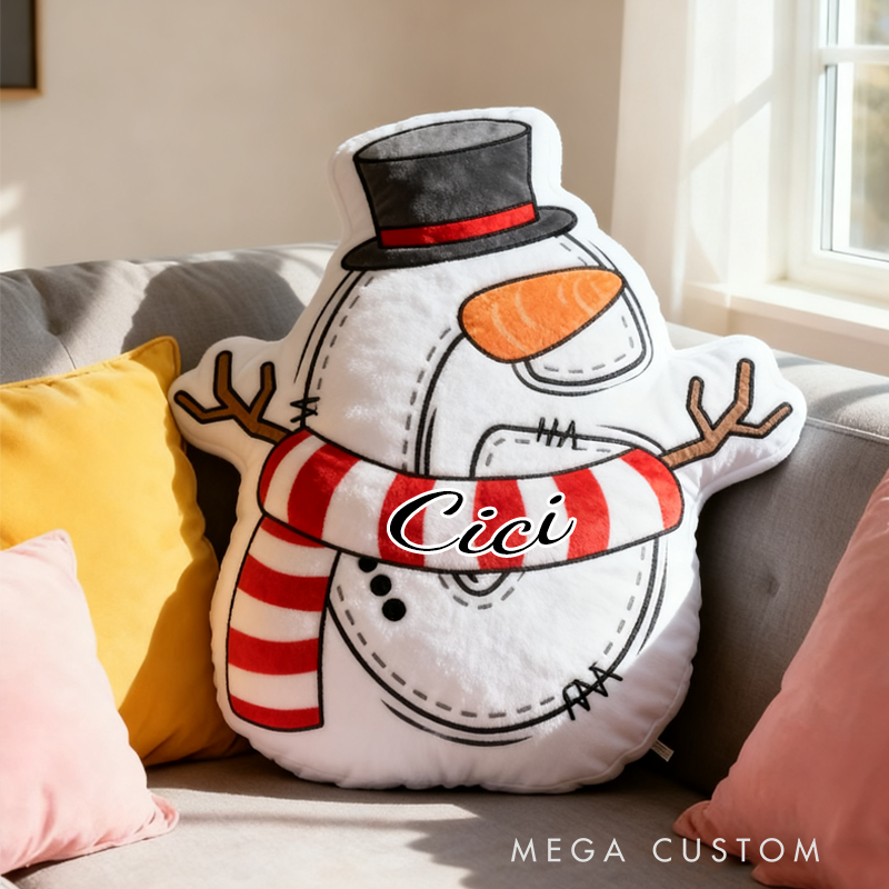 Personalized Cute Cartoon Santa Hat Snowman Initial Pillow Christmas Gift for Kids