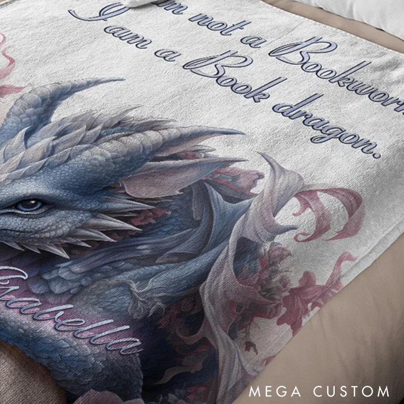 Personalized Book Dragon Soft Throw Blanket Floral Book Dragon Blanket with Name Home Decoration Birthday Gift for Bookworm Dragon Lovers Fantasy Book Lovers Gift