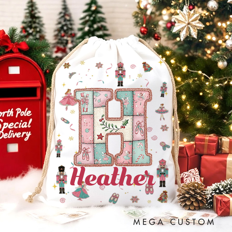 Personalized Nutcracker Ballet Monogram Christmas Sack for Dance Lovers Santa Sack Christmas Gift Bag for Kids