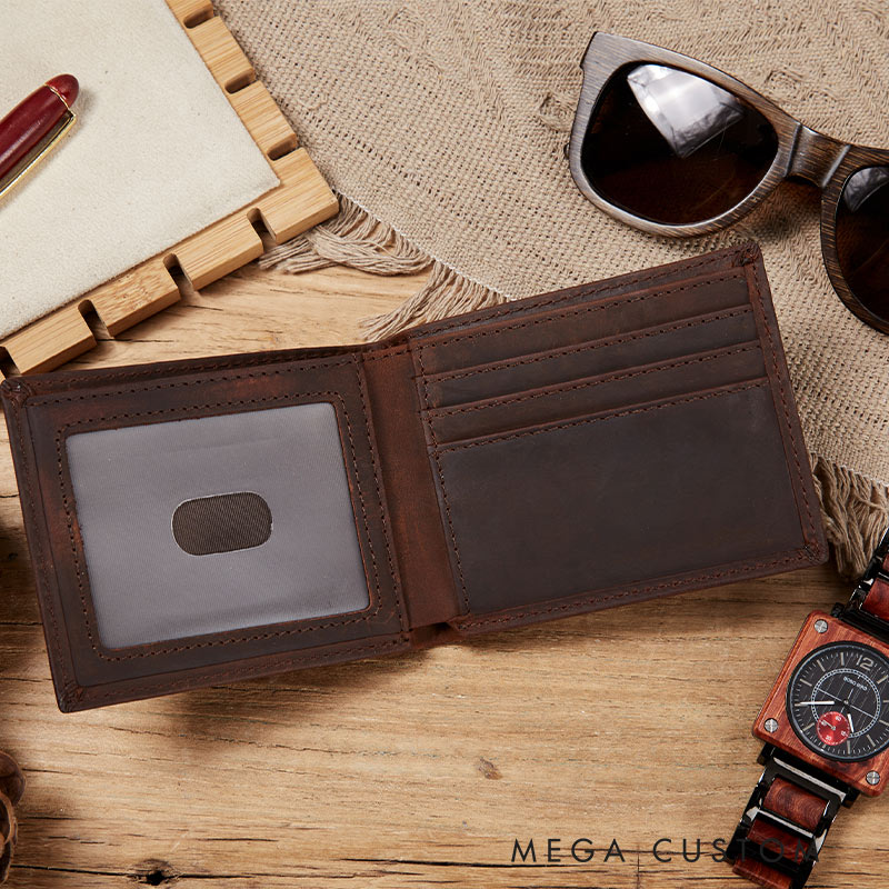 Personalized Crazy Horse Leather Wallet with Customized Latitude and Longitude for traveling lovers