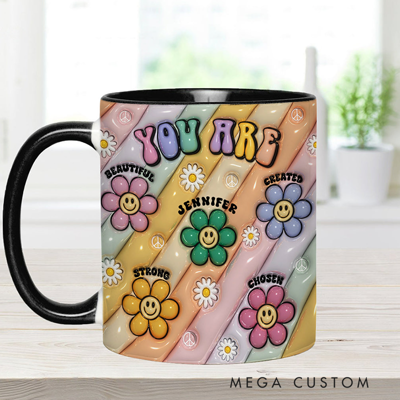 Personalized Hippie Accent Mug You Are Beautiful Strong Victorious Enough mug for Holiday Decor Family Gifts and Party Favors