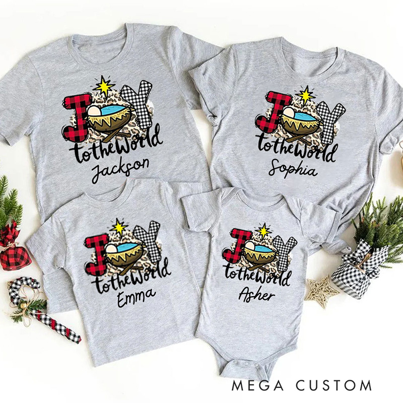 Personalized Joy To The World Cotton T-Shirts with Name Christian Gift Christmas Gift for Family