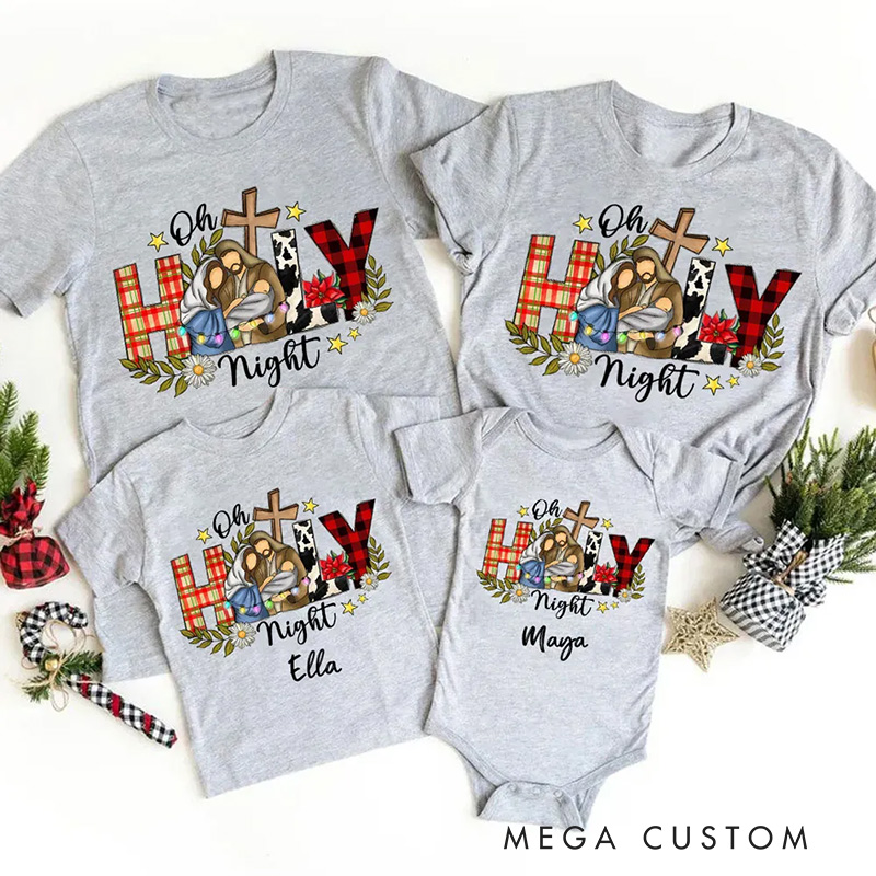 Personalized Oh Holy Night Cotton T-Shirts with Name Christian Gift Christmas Gift for Family