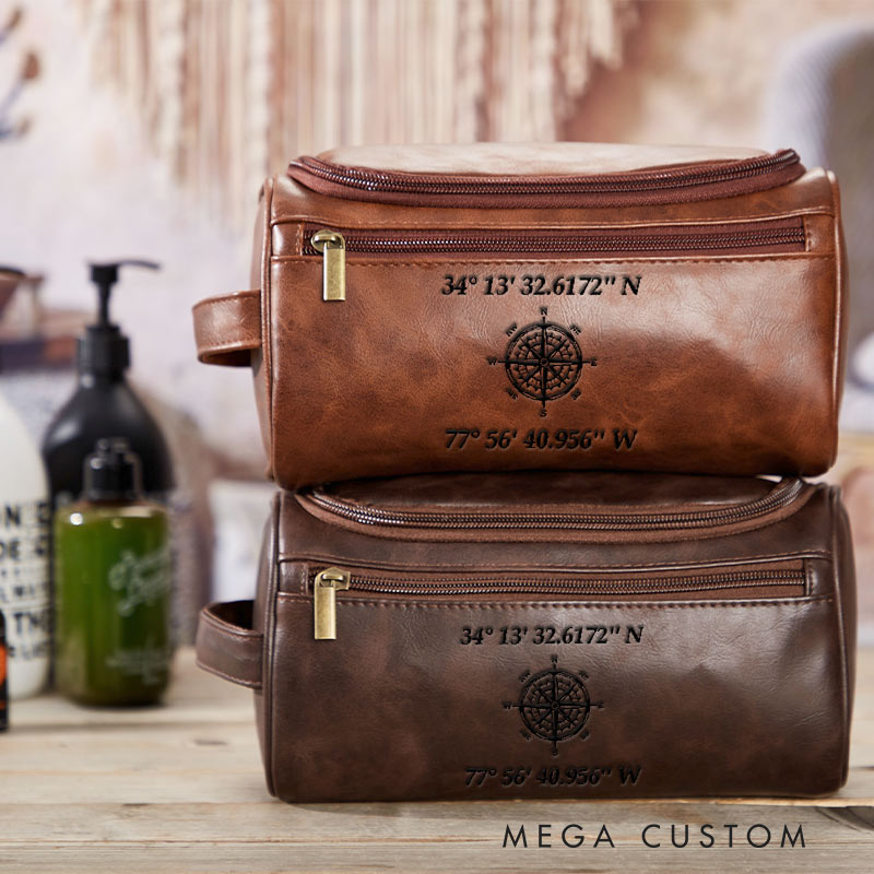 Personalized Coordinate PU leather hook-handled makeup bag for traveling lovers