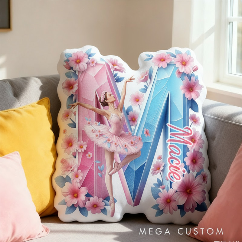 Personalized Crystal Ballet Alphabet Shaped Pillow for Dance Lovers Initial Pillow Christmas Gift for Kids