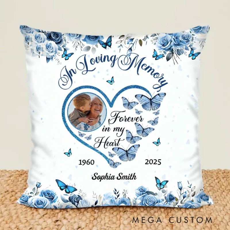 Personalized Memorial Photo Pillow In Loving Memory Butterflies Memory Pillow Bereavement Gift Sympathy Gift for Family