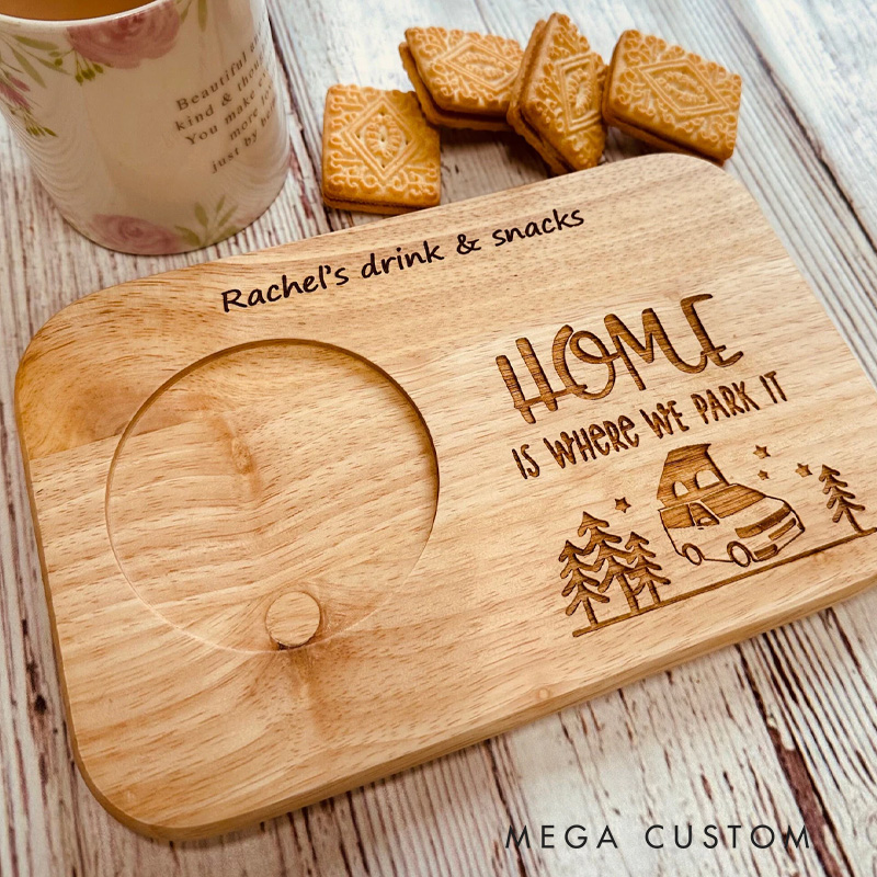 Personalized Home Is Where We Park It Tea Tray and Biscuit Board 4 Designs to Choose from Funny Camp Life Lover Gift