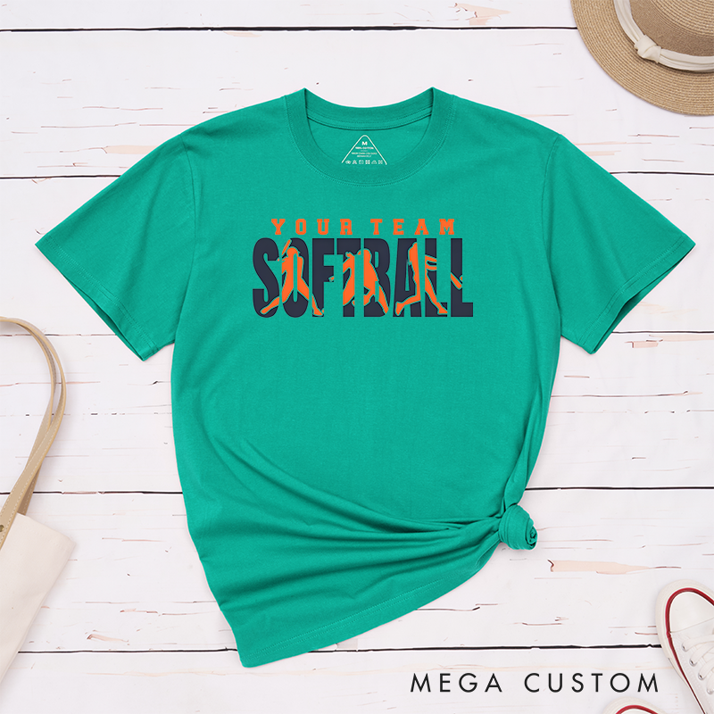 Personalized Softball Team T-Shirt Design Featuring Bold Text Custom Team Name and Dynamic Player Silhouette Graphics