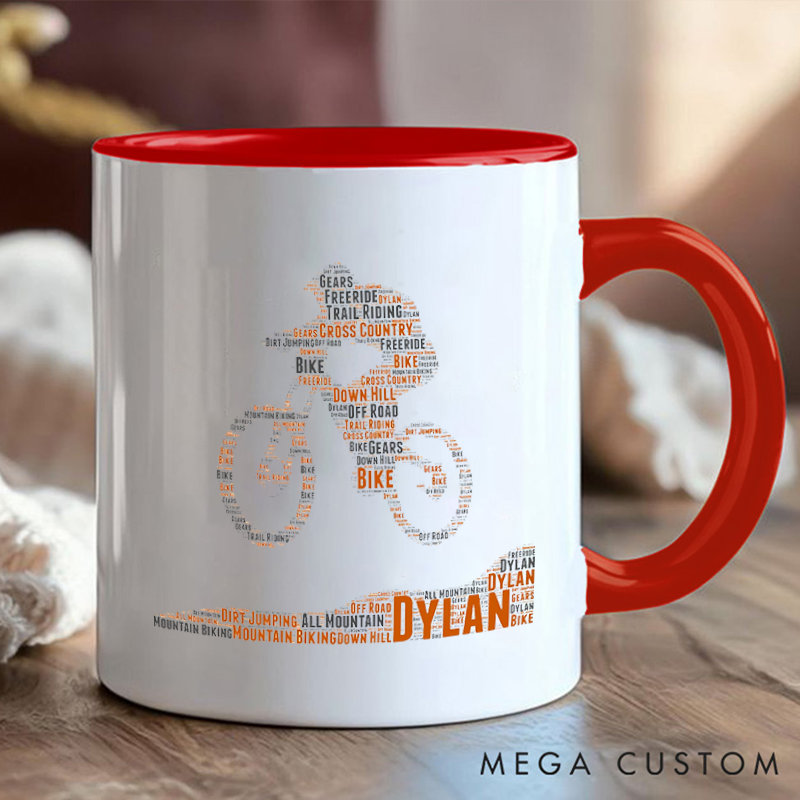 Personalized Name Cycling Mug Mountain Biking Gifts Word Gift Great Gift for Cyclists Road Bicycle Bike Biker Design