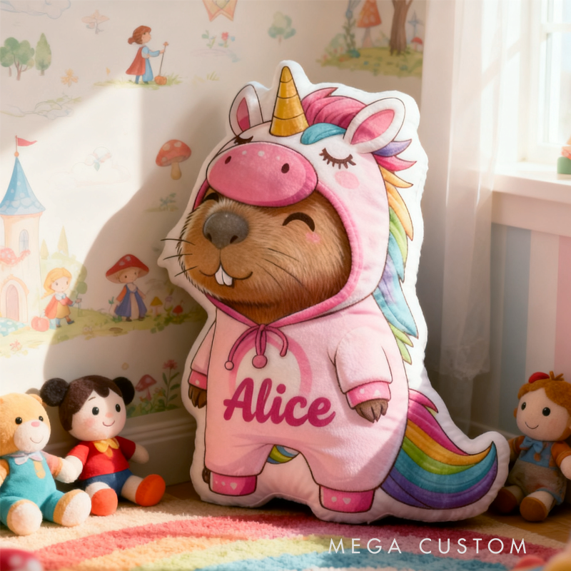 Personalized Cute Kapibala Initial Name Pillow Christmas Gift for Kids Family