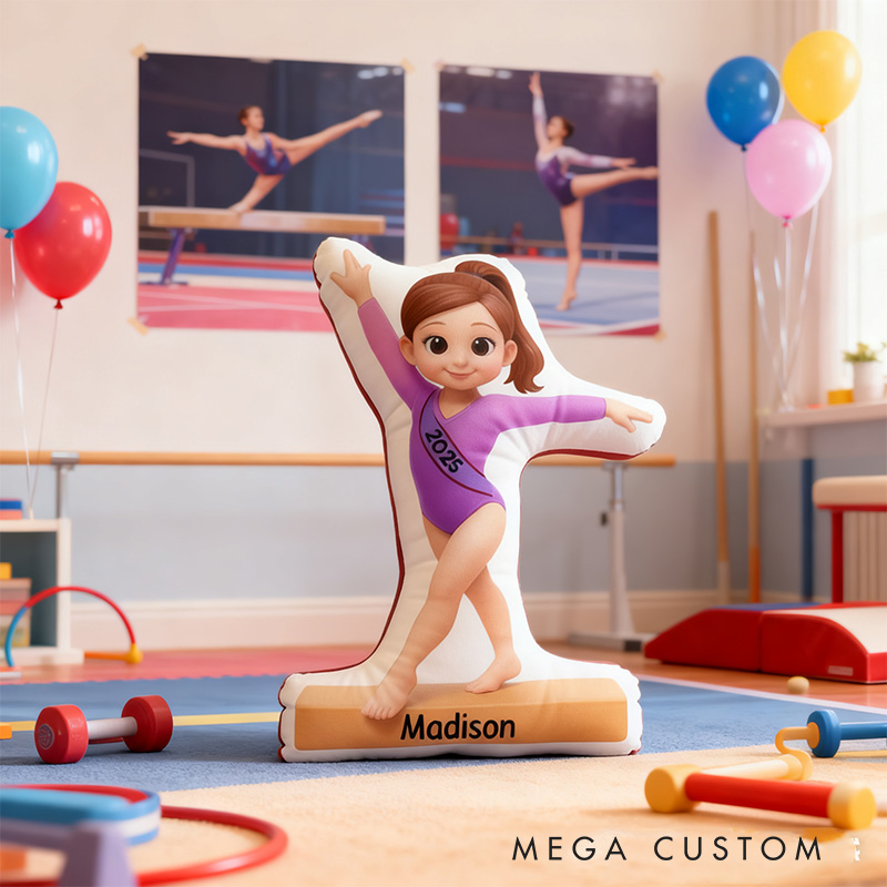 Personalized Gymnastic Girl Shaped Pillow for Gynamstic Lovers Initial Pillow Christmas Gift for Kids