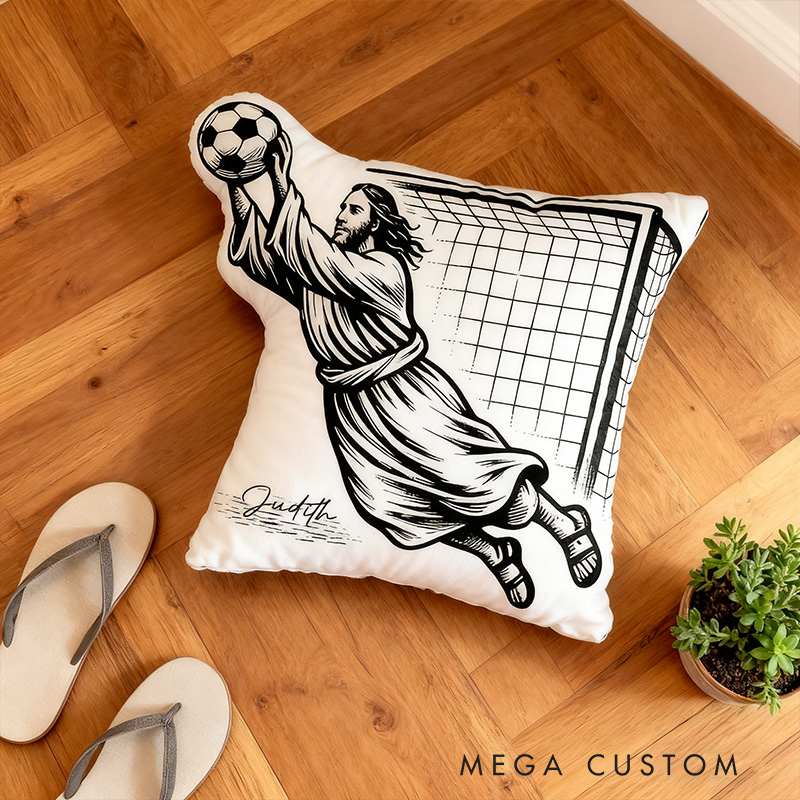Personalized Jesus Saves Soccer Goalie Pillow with Name Home Decor Christian Humor Pillow Christian Sports Gift Religious Gift for Soccer Lover