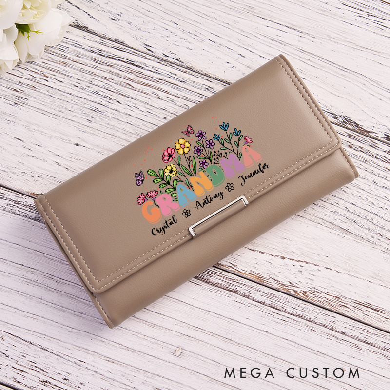 Personalized Leather Wallet for Women Birth Flower Leather Wallet Engraved Leather Wallet with Name Women Slim Wallet Clutch Purse Unique Gift for Her Birthday Gifts