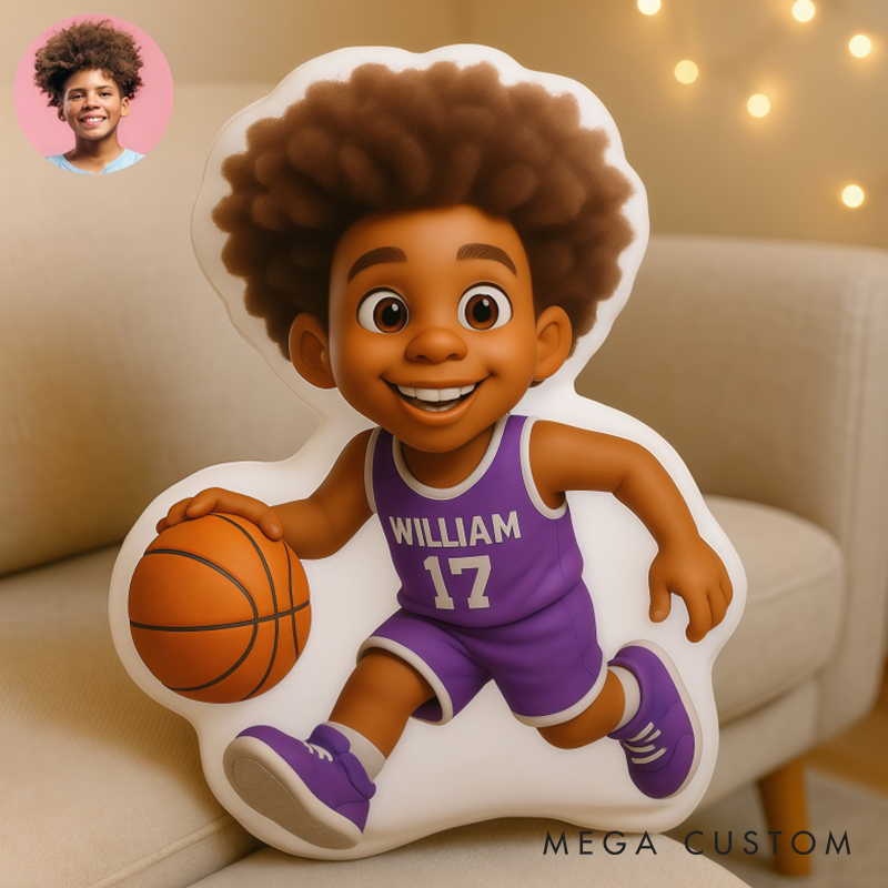 Personalized Basketball Player Pixar Style Pillow with Custom Name and Face Gift For Basketball Players and Kids