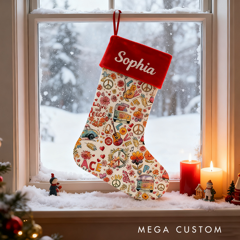 Personalized Hippie Soul Custom Name Hippie Accent Christmas Sock for Kifs and Family Gift