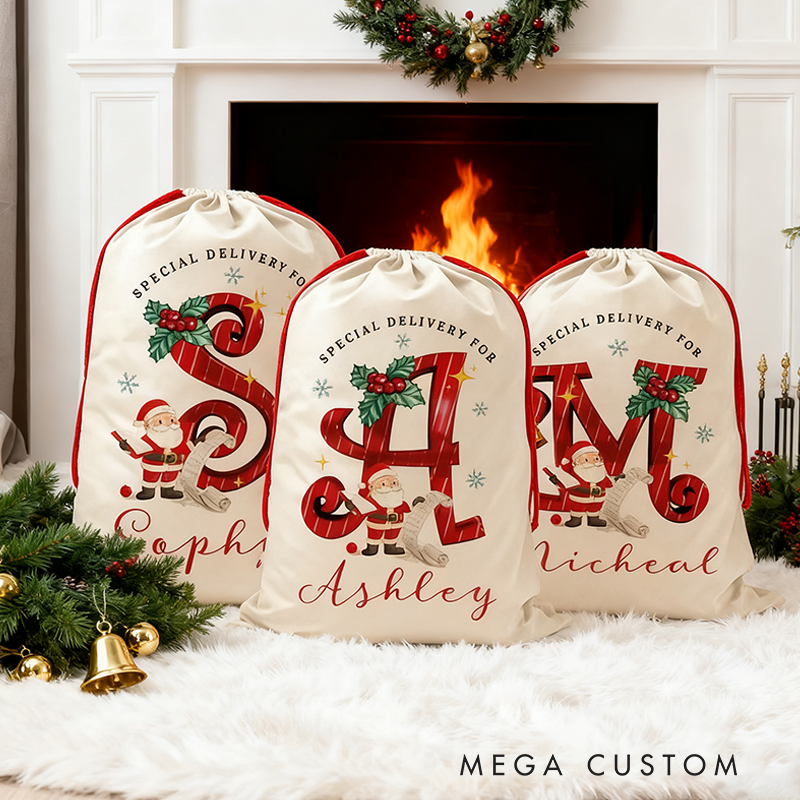 Personalized Name and 26 Letters Christmas Sack Special Delivery Kids Sack for Christmas Custom Christmas Family Sack