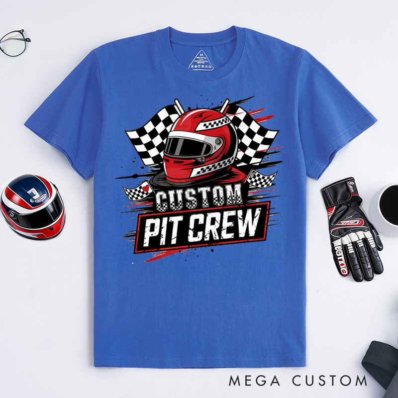 Personalized Racing Pit Crew T-Shirt Custom Name Motorsport Team Tee Gift for Racers and Crew Members
