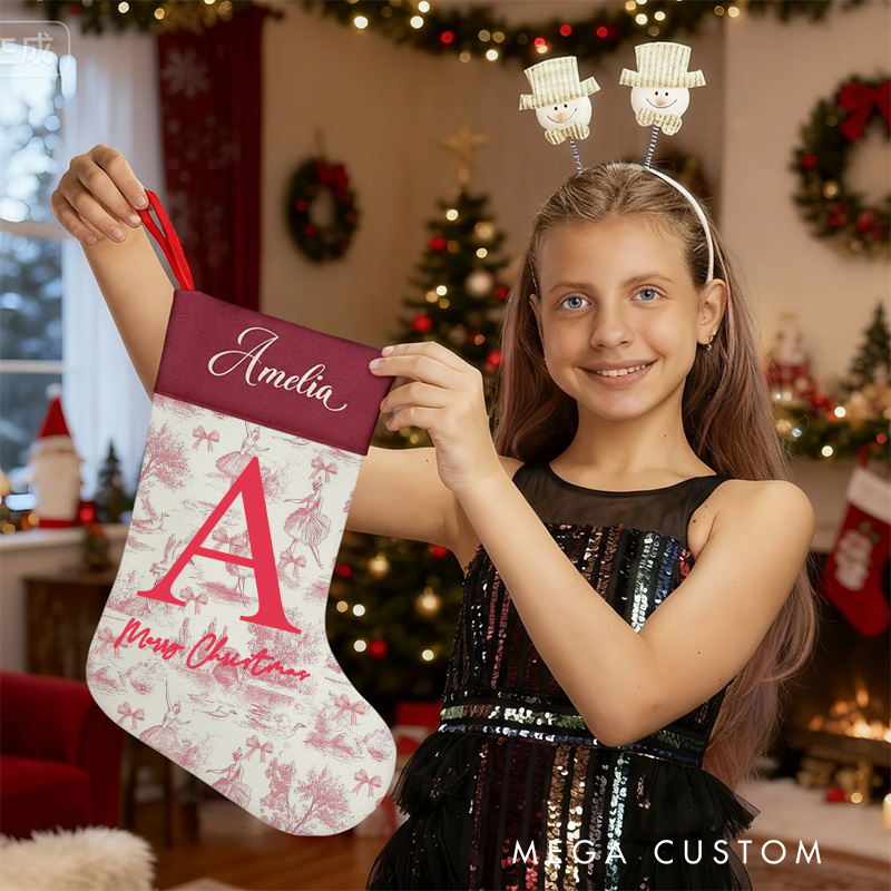 Personalized Toile De Jouy Ballet Christmas Stocking Dance Lover Christmas Gift for Family Friends Kids