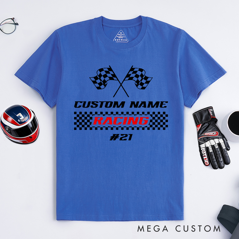 Personalized Racing T-Shirt Custom Name and Number Race Team Tee Gift for Racers and Racing Lovers