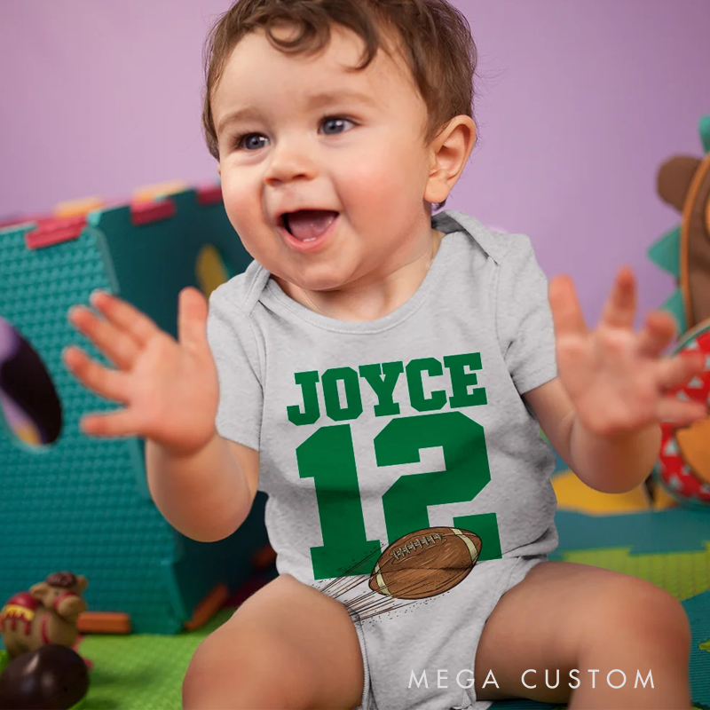 Personalized Football Basketball Sport Theme 100% Cotton Game Day Baby Bodysuit with Name and Number Birthday Baby Shower Gift for Newborns