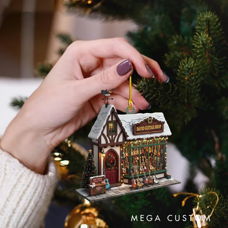 Personalized Guitar Shop Christmas Ornament Custom 2D Flat Ornament Musical Instrument Gift For Guitar Lover