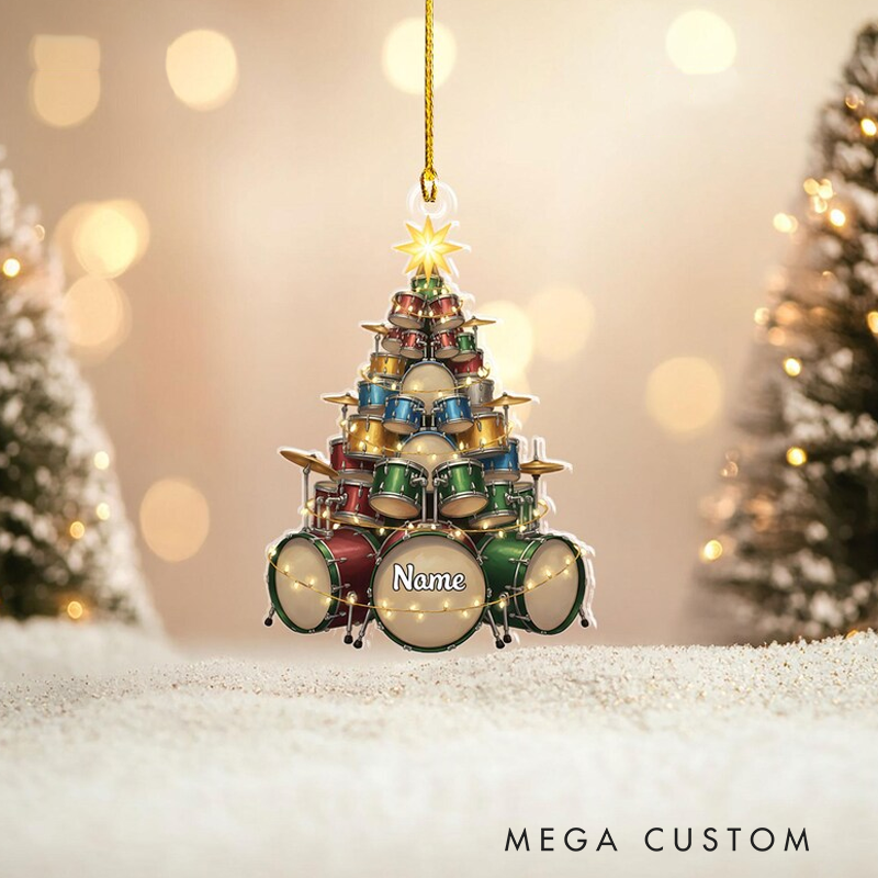 Personalized Drum 2D Flat Acrylic Ornament Custom Drummer Christmas Ornament Musician Tree Decor Gift for Drum Players