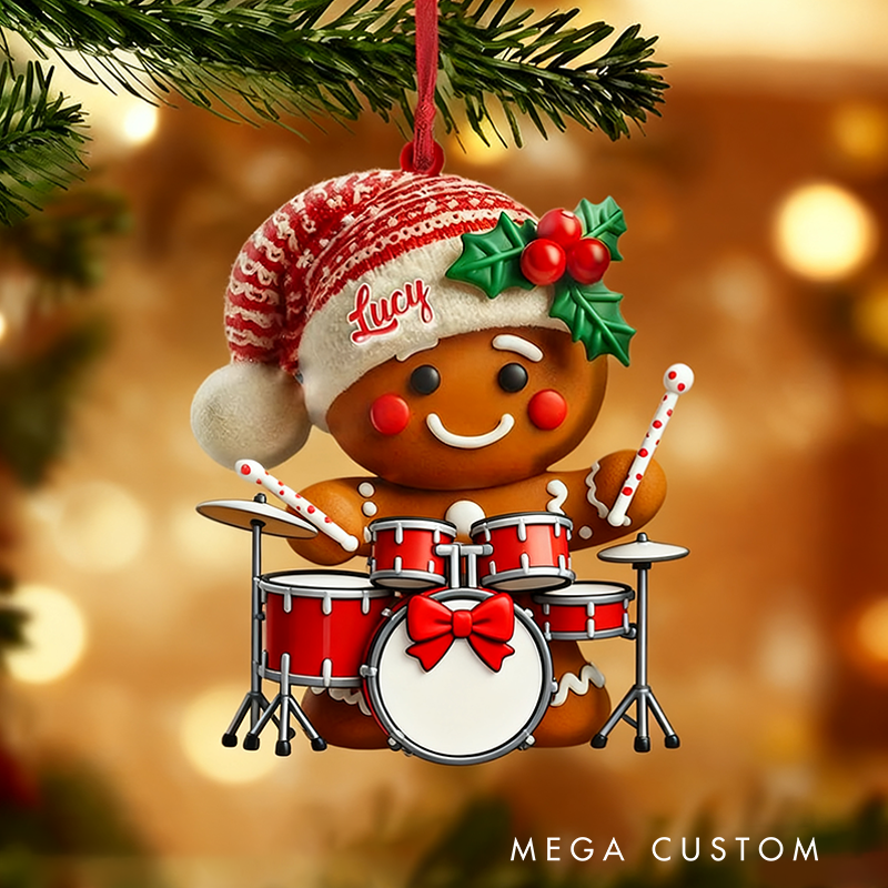 Personalized Gingerbread Playing Piano Ornament Custom Name Ukulele Christmas Tree Ornament Music Band Ornament
