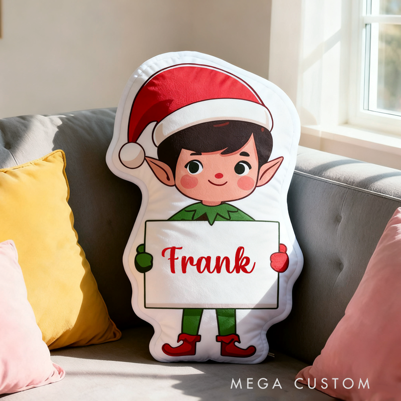 Personalized Cartoon Cute Elf Waterproof with Name Pillow Christmas Gift for Kids Family