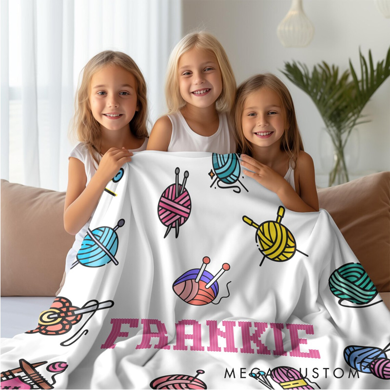 WDHCTBK_KKTZ02600002Personalized Name Crochet Blanket Gift for Knitting Lovers