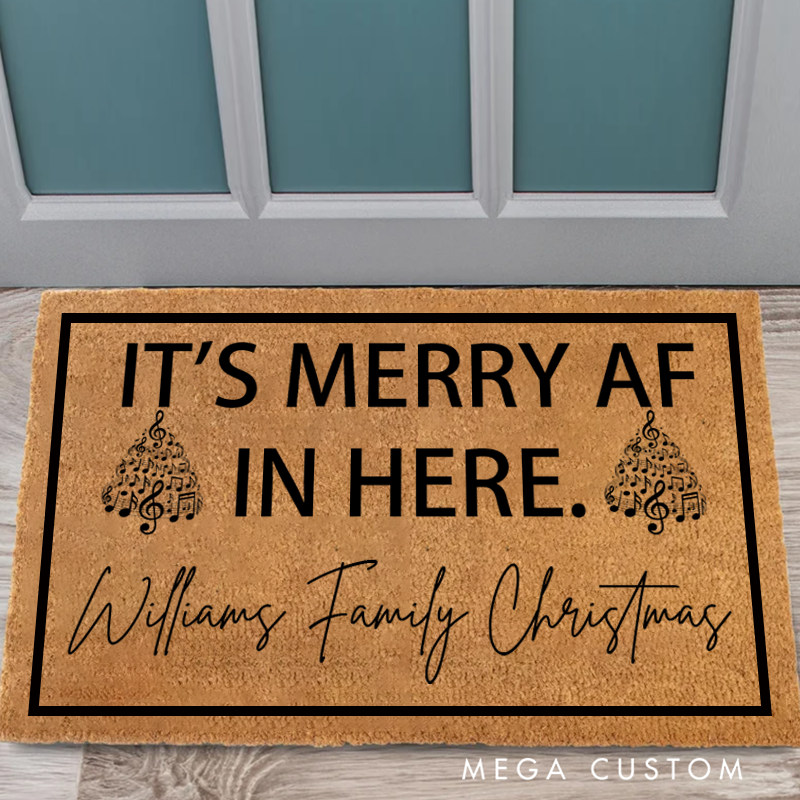 Personalized It's Merry AF in Here Doormat Funny Christmas Welcome Mat Holiday Decor Christmas Decor Holiday Doormat