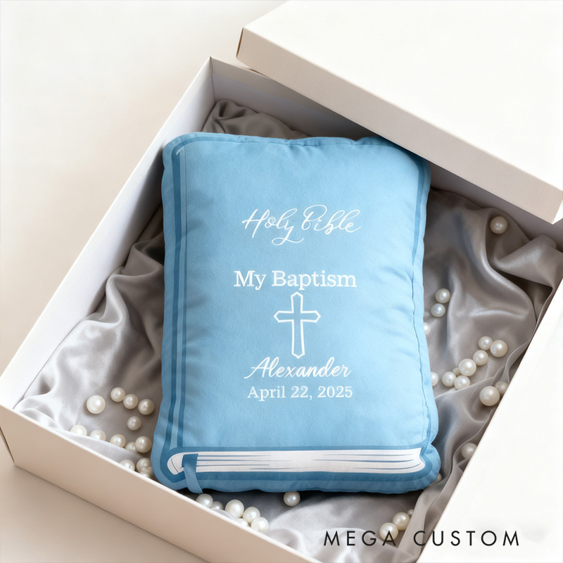 Personalized Baptism Bible Pillow with Name and Date Home Decor KJV Bible Pillow Children's Bible Keepsake For Baby Religious Gift for Faith Milestone