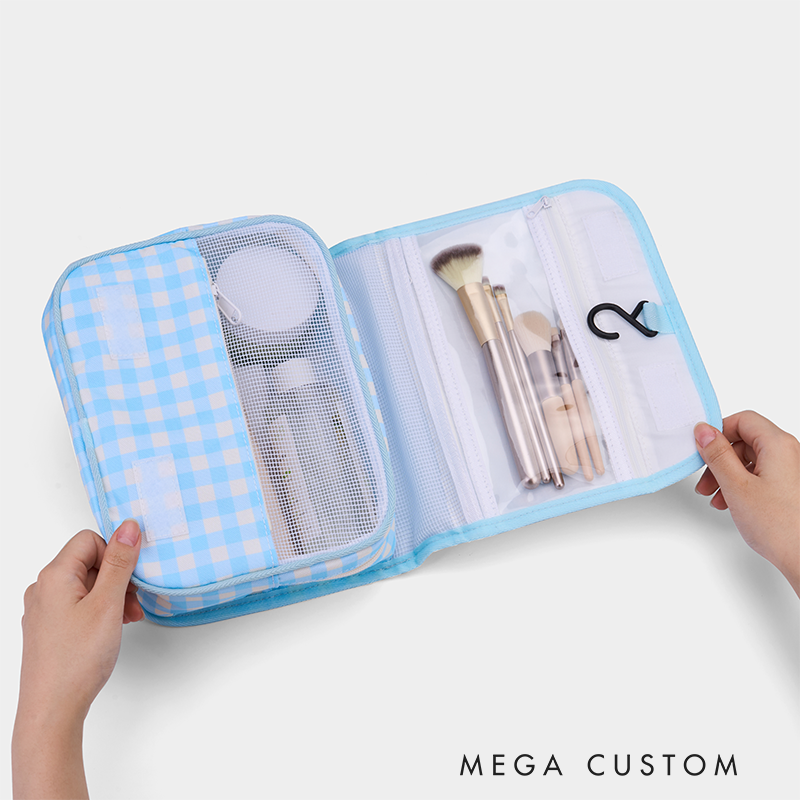 Personalized Makeup Bag with Name Large Multi-compartment Makeup Bag with Makeup Brush Holder Travel Essentials Birthday Gift for Women