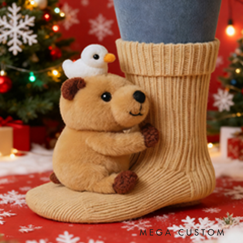 Personalized 3D Knit Animal Sloth Socks Koala Santa Claus Elk Panda Funny Animal Socks Hand Crocheted Funny Christmas Gift Warm Floor Socks