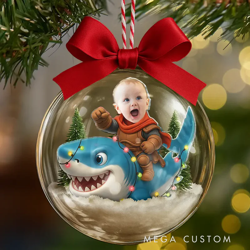 Personalized 3D Acrylic Ornament Custom Photo Funny Kid Face Riding Shark