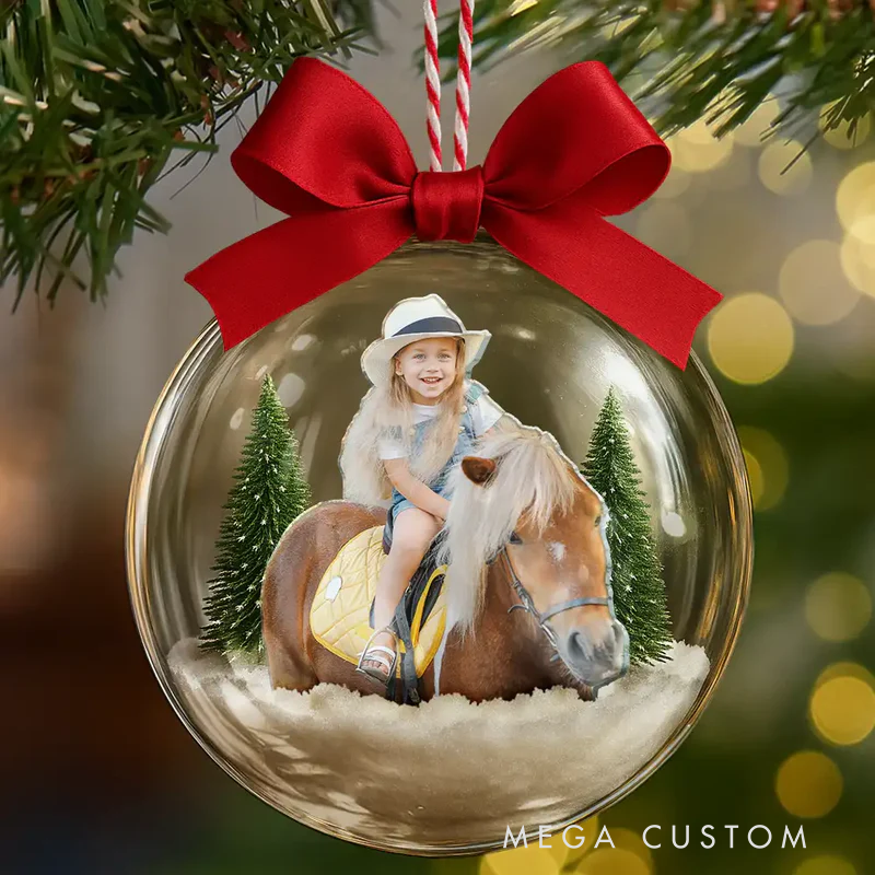 Personalized 3D Acrylic Ball Ornament Custom Photo Horse Riding Equestrian Lovers 