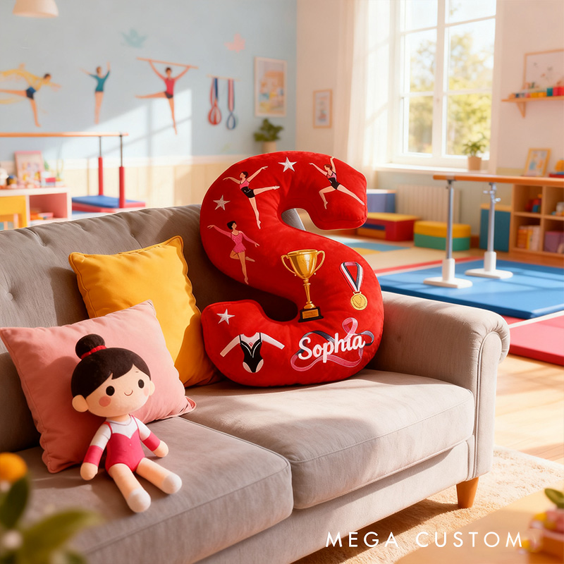 Personalized Graphic 3D Print Gymnastic Alphabet Shaped Pillow for Gymnastic Lovers Initial Pillow Christmas Gift for Kids