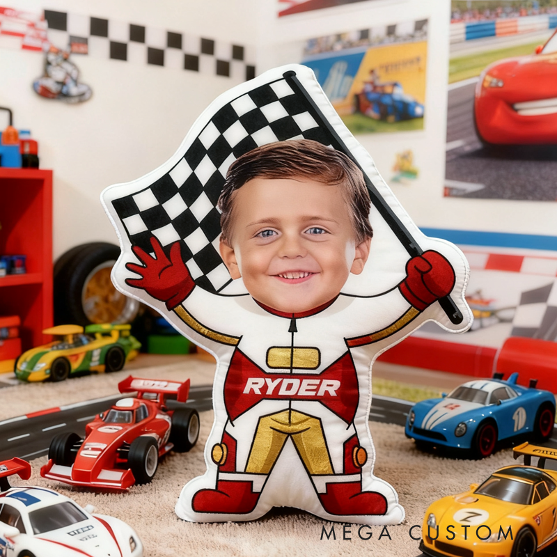 Personalized Cute Racer Boy with Name Graphic 3D Print Pillow Christmas Gift for Kids 