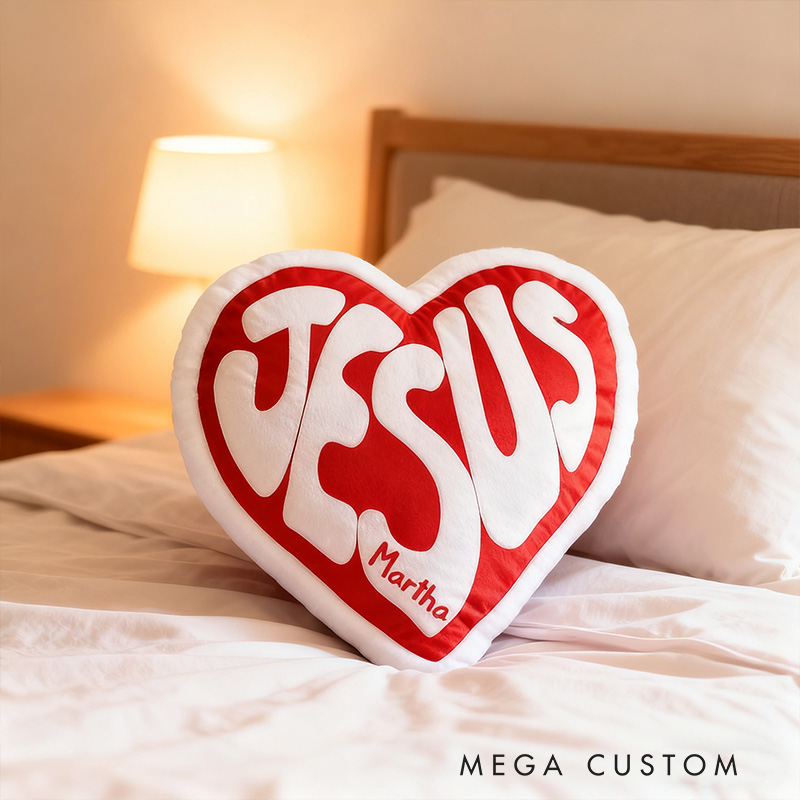 Personalized Jesus Heart Pillow with Custom Name Hoom Decor Religious Christian Gift for Her Faith Gift for Family