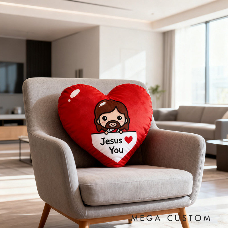 Personalized Jesus Love You Heart Pillow with Custom Name Hoom Decor Religious Christian Gift for Her Faith Gift for Family