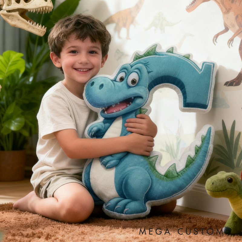 Personalized Cute Dinosaur Boy with Name Graphic 3D Print Pillow Christmas Gift for Kids 