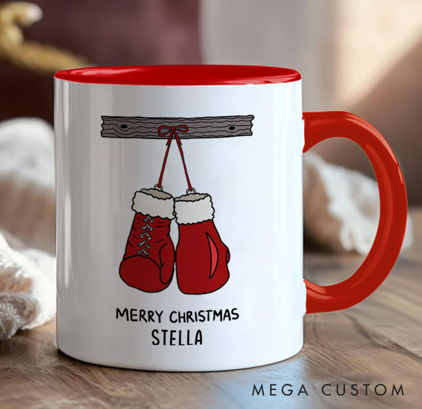 Personalized Christmas Fitness Mug with Santa Boxing Gloves Mug Gift Motivational Coffee Cup for Fitness Enthusiasts Bodybuilders and Gym Lovers