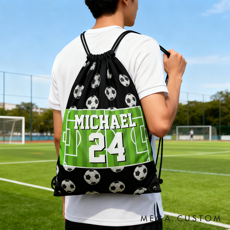Personalized Soccer Drawstring Bag with Custom Name and Number for Soccer Fans