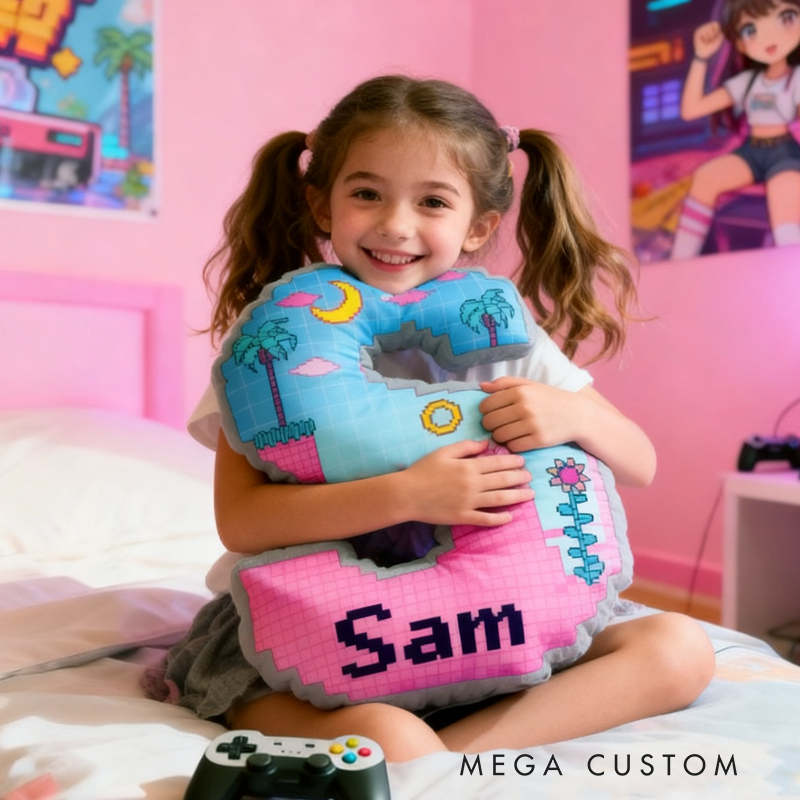 Personalized Cute Mosaic Elements Initials with Name Graphic 3D Print Pillow Christmas Gift for Kids 