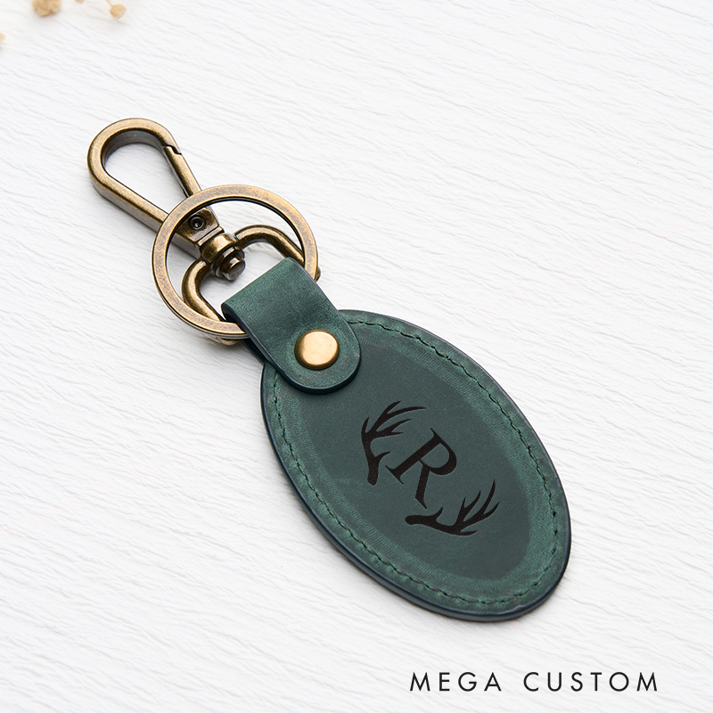 Personalized Leather Keychain for Men Custom Oval Keychain with Name Engraved Leather Key Chain Anniversary Gift for Him Groomsmen Gift Birthday Gift