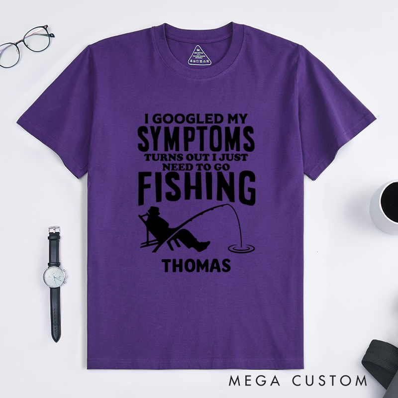 Personalized Fishing T-Shirt Funny Fishing T-Shirt I Googled My Symptoms Design Custom Name Sweatshirt Perfect Gift for Fishing Enthusiasts
