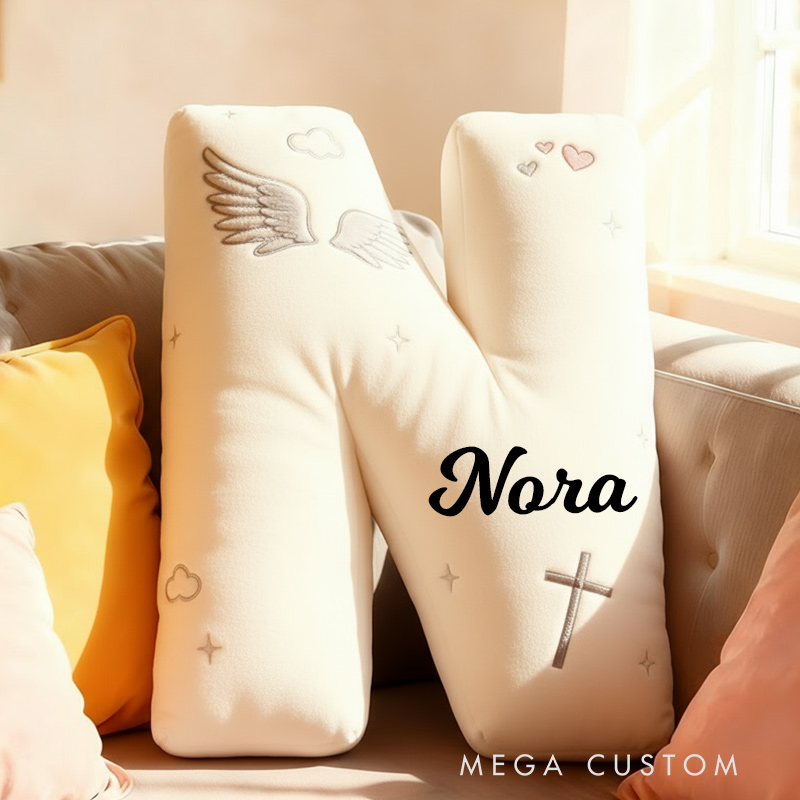 Personalized Letter Pillow Angle Wings Graphic 3D Print Custom Name Design Pillow for Family Gift
