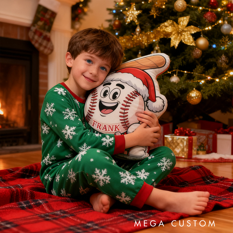 Personalized Christmas Baseball Pillow with Custom Name Design