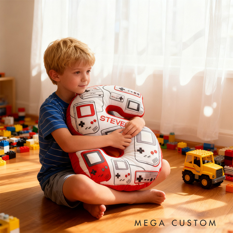 Personalized Graphic 3D Print Retro Player Shaped Pillow for Game Lovers Initial Pillow Christmas Gift for Kids