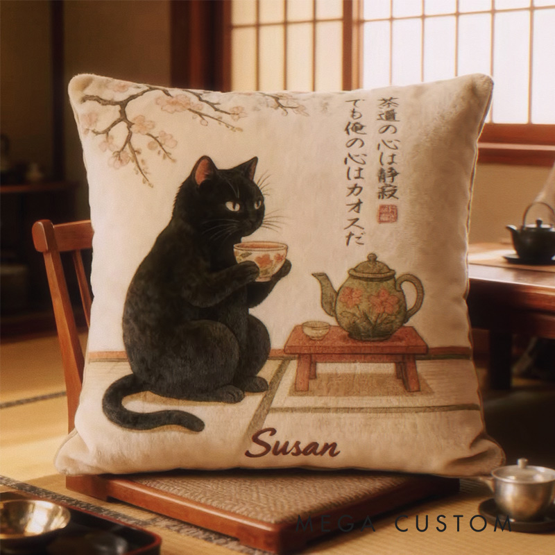 Personalized Graphic 3D Print Zen Cat Tea Pillow for Travel Lovers