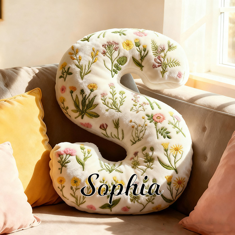 Personalized Cute Flower Letter Pillow Graphic 3D Print Custom Name Pillow for Kids Gardening Lovers Gift